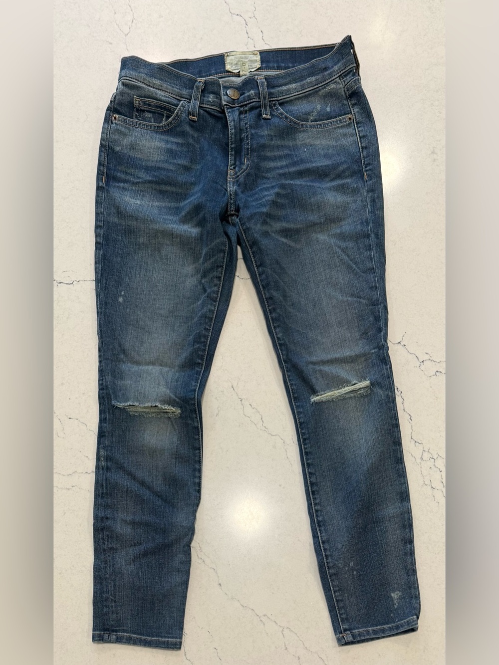 Current/Elliott Skinny Jeans – Distressed Stretch Dark Wash 27